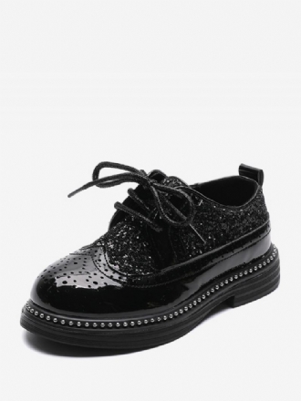 Sapatos Sociais Masculinos Brogue Preto Glitter Bico Redondo Com Cadarço Formais Festa