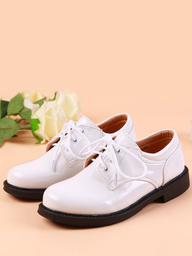 Sapatos Sociais Masculinos Pretos Com Bico Redondo E Cadarço Para Festa Formal Menino - Branco