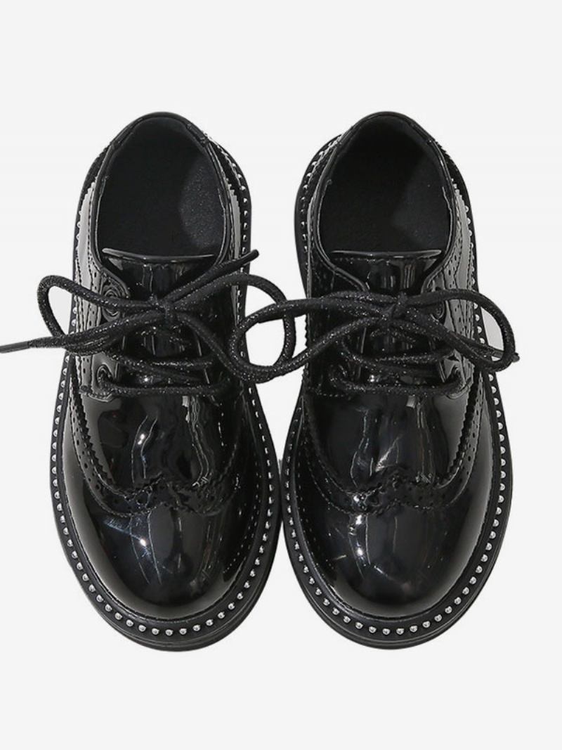 Sapatos Sociais Para Meninos Brogue Preto Bico Redondo Lce Up Formais Festa - Preto