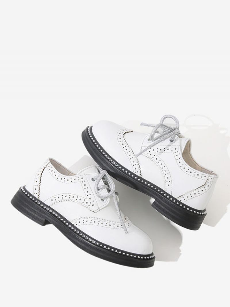 Sapatos Sociais Para Meninos Brogue Preto Bico Redondo Lce Up Formais Festa - Branco