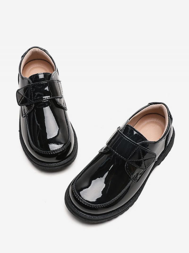 Sapatos Sociais Para Meninos Pretos Couro Envernizado Bico Redondo Mocassins Formais Festa - Preto