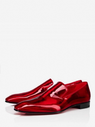 Mocassins Masculinos Para Festa Baile Sapatos Casamento Bico Quadrado Couro Vermelho Brilhante Oxford