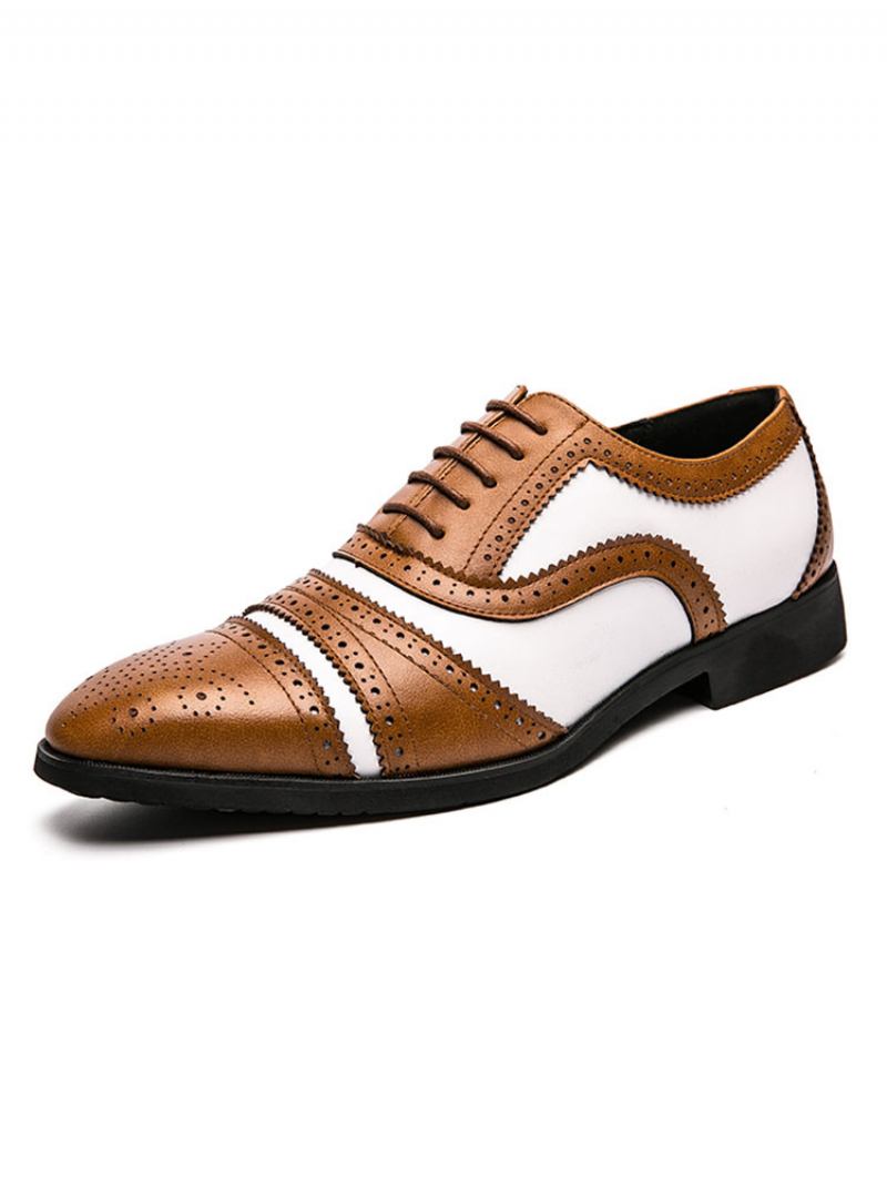 Sapatos Baile Masculinos Em Dois Tons Marrons Brogue Oxfords Com Vestido Noiva