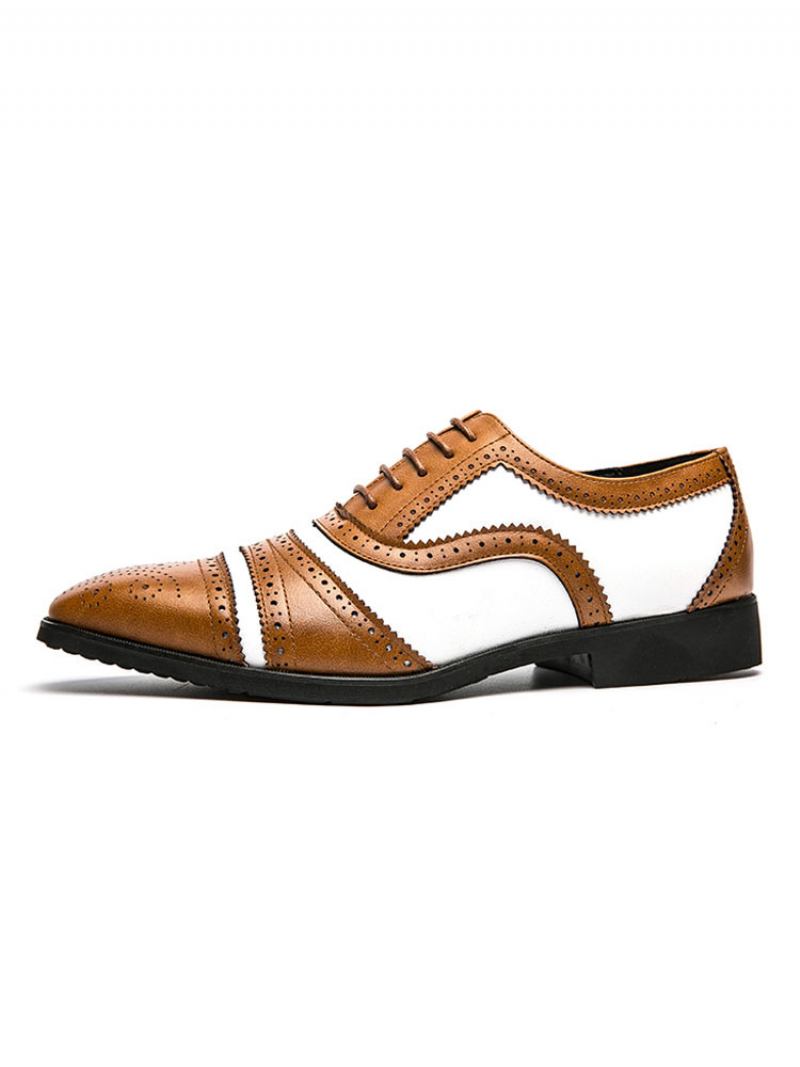 Sapatos Baile Masculinos Em Dois Tons Marrons Brogue Oxfords Com Vestido Noiva - Castanho Café