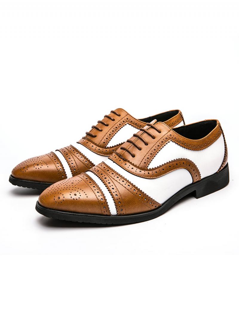 Sapatos Baile Masculinos Em Dois Tons Marrons Brogue Oxfords Com Vestido Noiva - Castanho Café