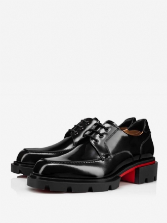 Sapatos Derby Masculinos Preto Bico Quadrado Sola Grossa Com Cadarço Vestido Baile Festa Casamento