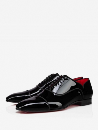 Sapatos Masculinos Couro Envernizado Preto Bico Quadrado Derby Baile Festa Casamento