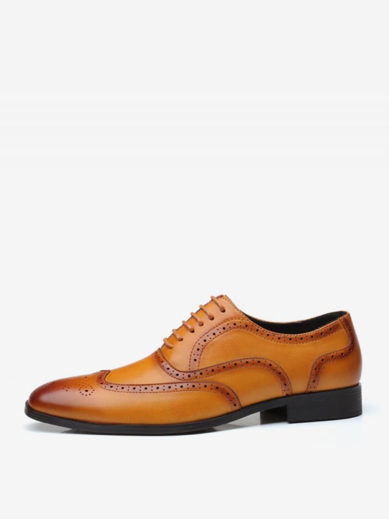 Sapatos Oxford Masculinos Qualidade Bico Fino Com Cadarço E Noivo - Amarelo