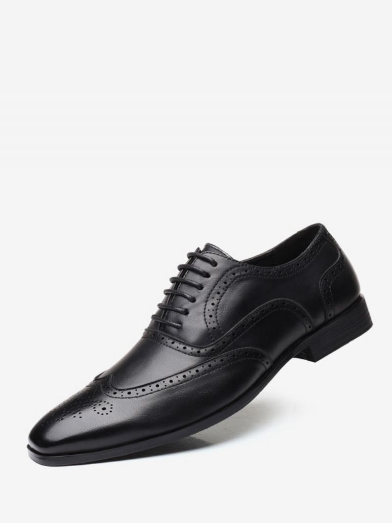 Sapatos Oxford Masculinos Qualidade Bico Fino Com Cadarço E Noivo - Preto