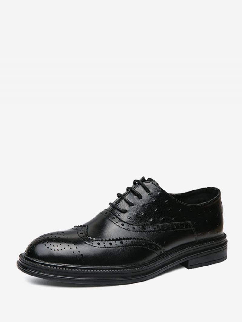 Sapatos Oxford Pretos Masculinos Com Bico Redondo E Noivo Cadarço