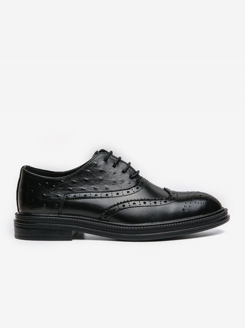 Sapatos Oxford Pretos Masculinos Com Bico Redondo E Noivo Cadarço - Preto