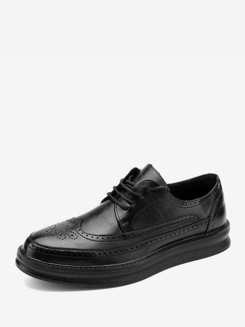 Sapatos Sociais Masculinos Bico Fino Branco Com Cadarço E Casuais - Preto