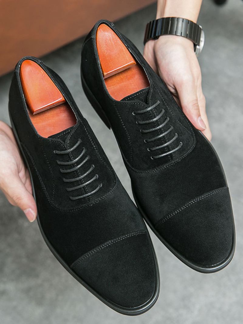 Sapatos Sociais Masculinos Bico Redondo Camurça Couro Oxford Baile Casamento - Preto