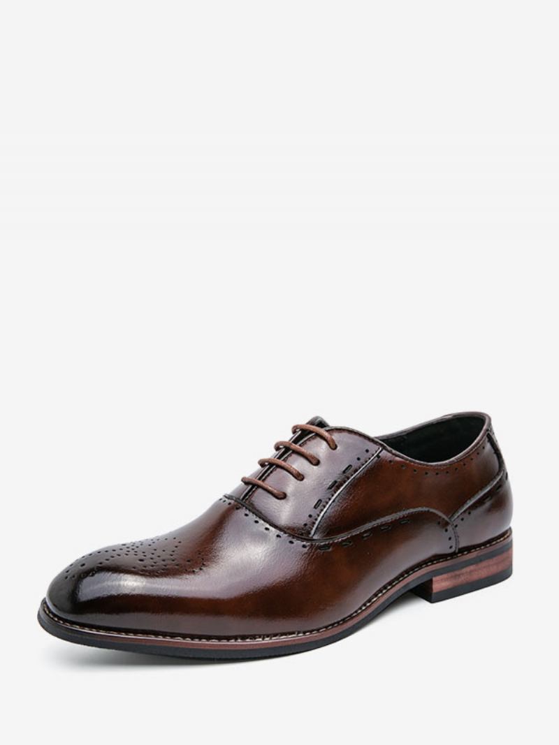 Sapatos Sociais Masculinos Bico Redondo Marrom Oxford Com Cadarço