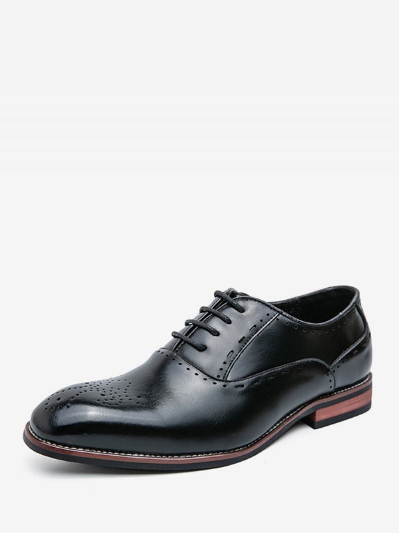 Sapatos Sociais Masculinos Bico Redondo Marrom Oxford Com Cadarço - Preto