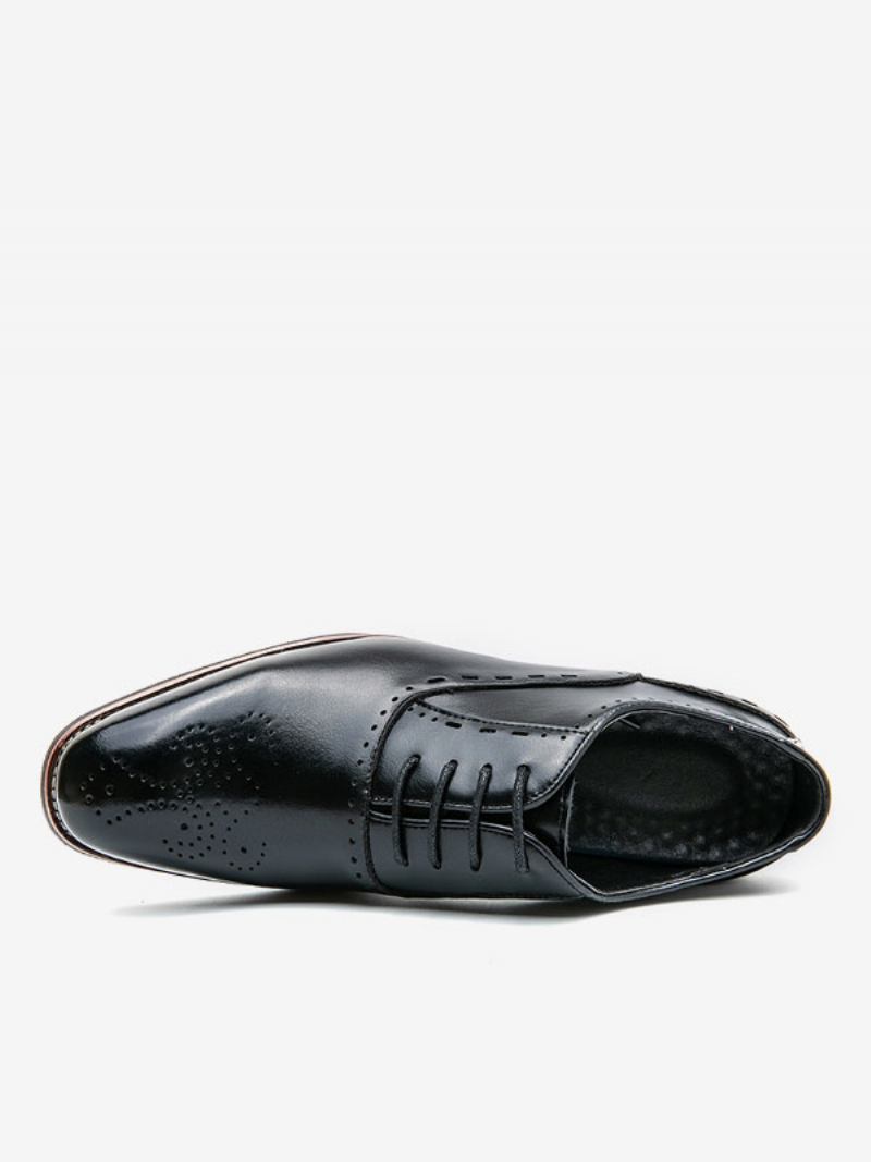 Sapatos Sociais Masculinos Bico Redondo Marrom Oxford Com Cadarço - Preto