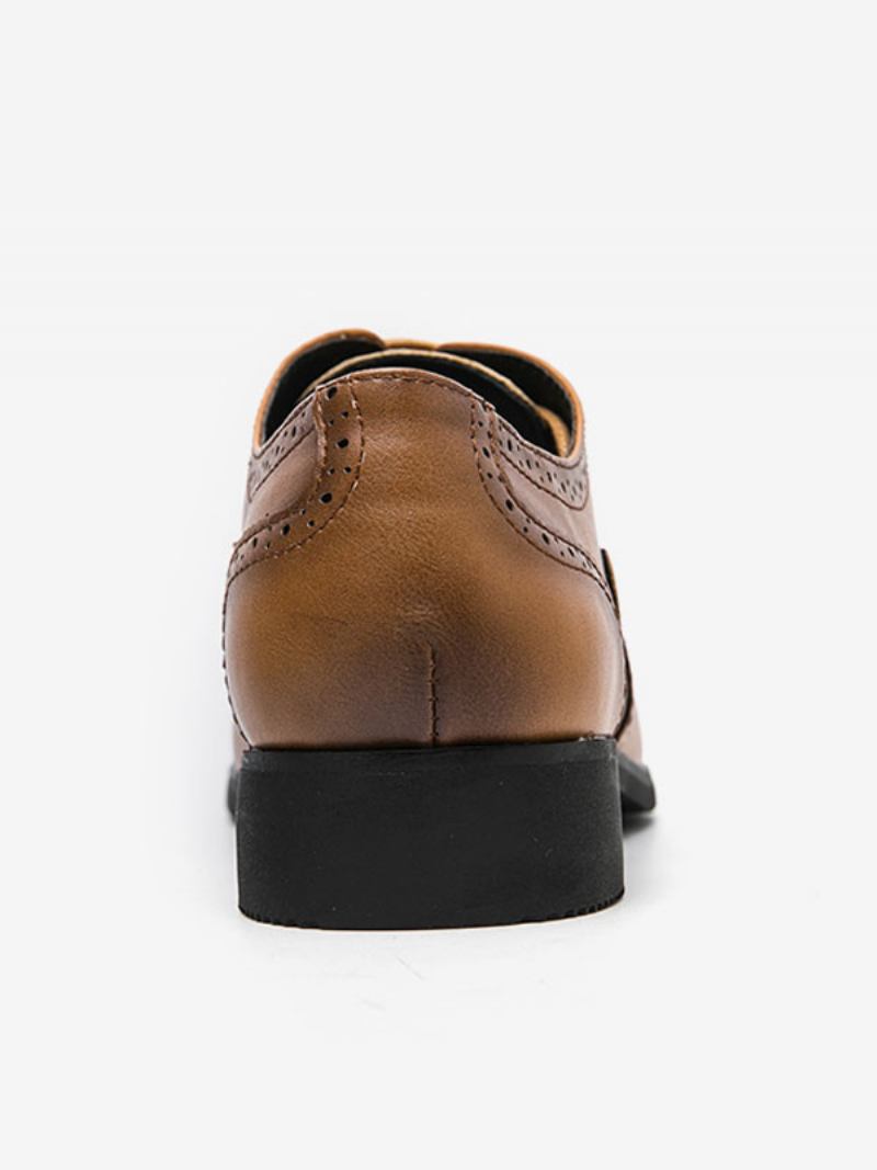 Sapatos Sociais Masculinos Com Bico Redondo E Cadarço Oxford Para Noivo - Café Marrom