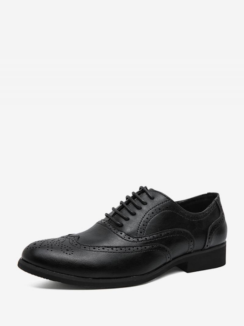 Sapatos Sociais Masculinos Com Bico Redondo E Cadarço Oxford Para Noivo - Preto