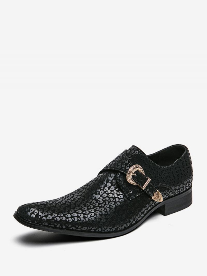 Sapatos Sociais Masculinos Elegantes Com Bico Quadrado Em Couro Pu - Preto