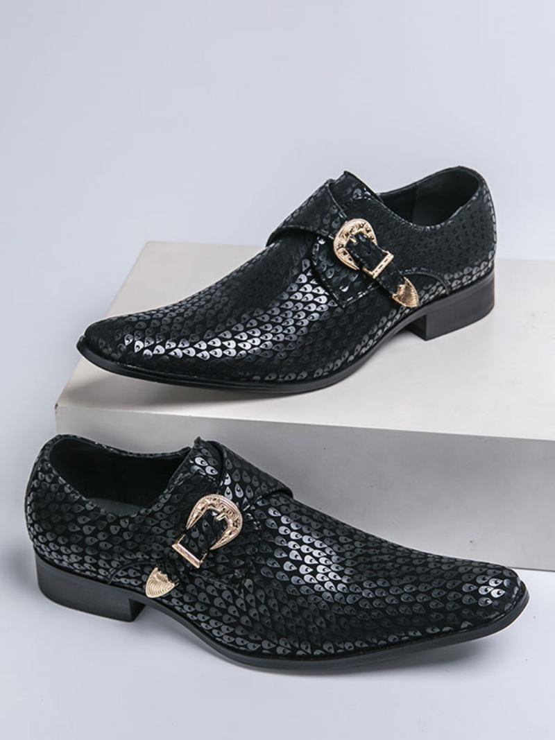 Sapatos Sociais Masculinos Elegantes Com Bico Quadrado Em Couro Pu - Preto