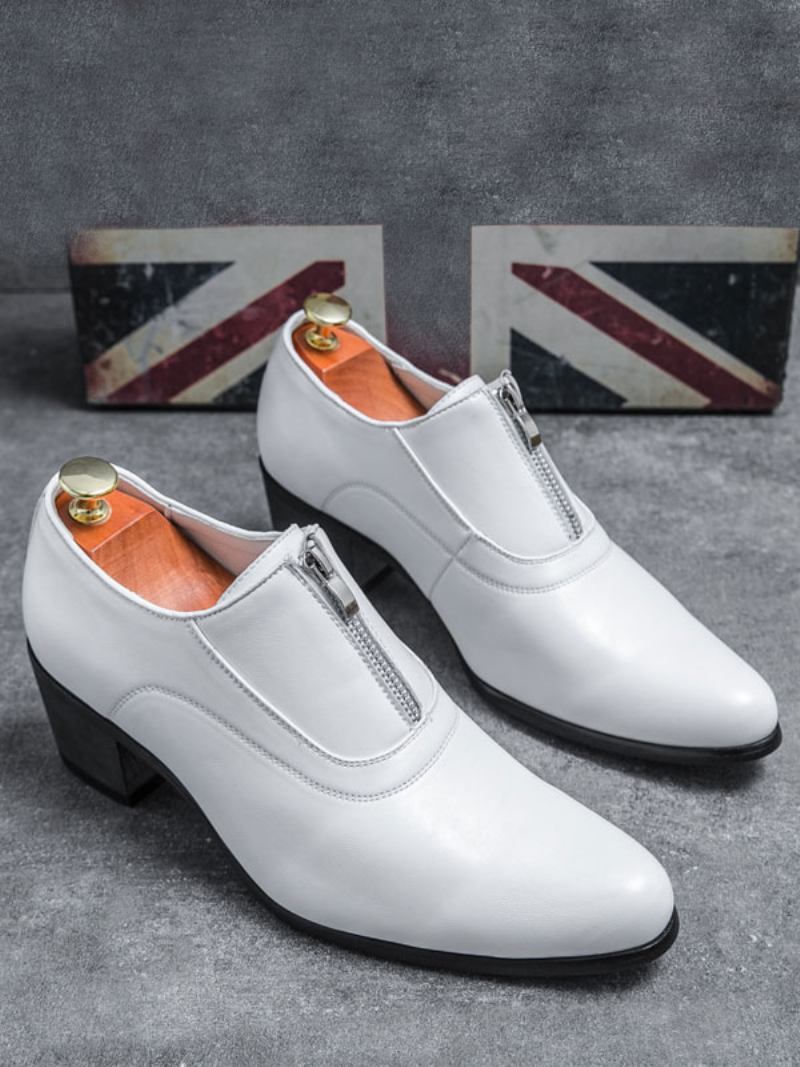 Sapatos Sociais Masculinos Fantásticos Bico Fino Com Cadarço Em Couro Pu - Branco