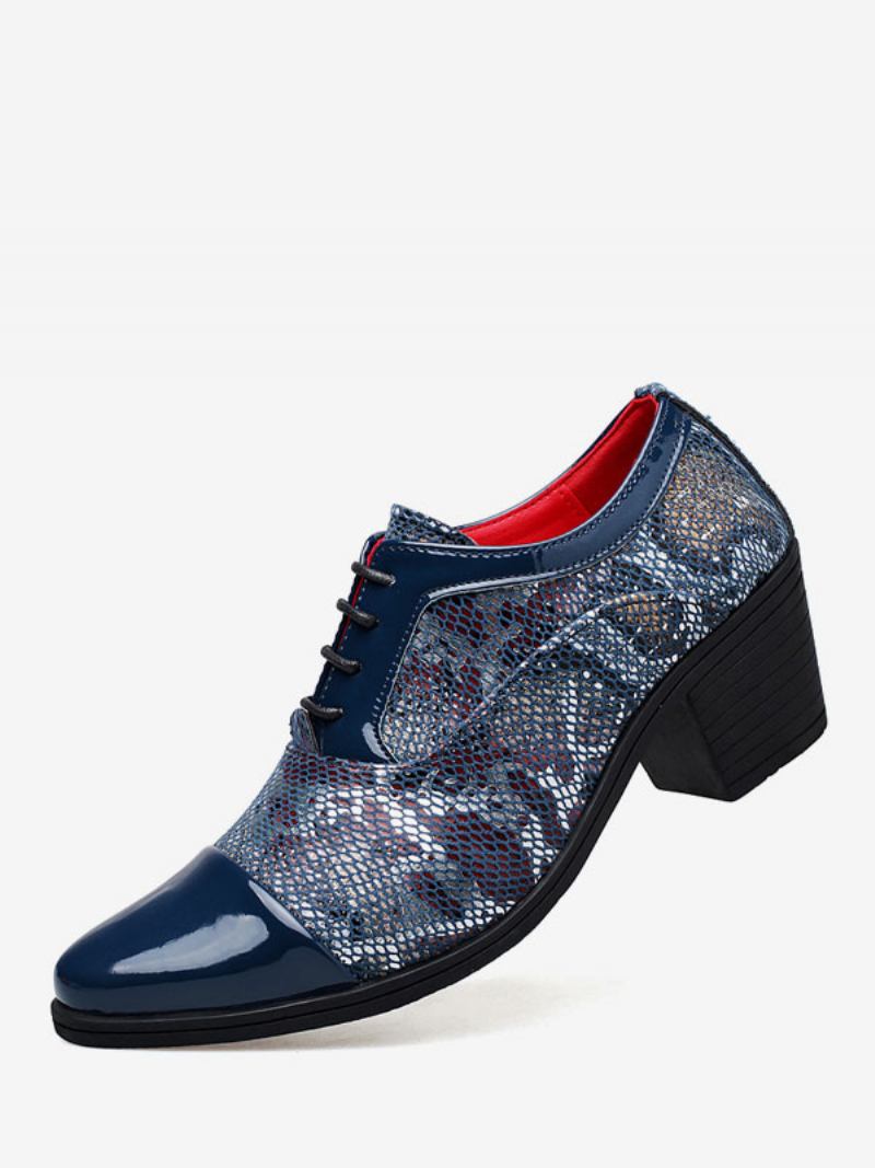 Sapatos Sociais Masculinos Fantásticos Bico Fino Com Cadarço Em Couro Pu Para Festa Formatura E Casamento - Azul