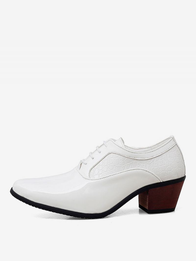 Sapatos Sociais Masculinos Fantásticos Bico Fino Com Cadarço Em Couro Pu Para Festa Formatura E Casamento - Branco