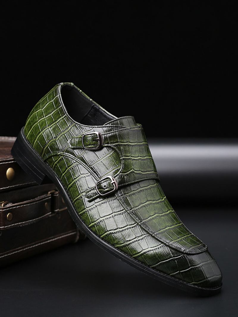 Sapatos Sociais Masculinos Fantásticos Bico Fino Em Couro Pu - Verde