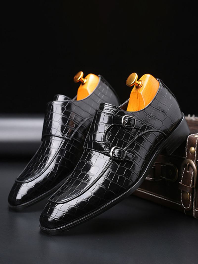 Sapatos Sociais Masculinos Fantásticos Bico Fino Em Couro Pu - Preto