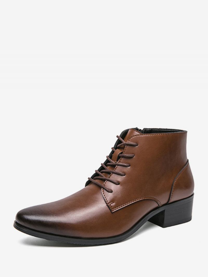 Sapatos Sociais Masculinos Fantásticos Com Alça Bico Fino Ajustável Em Couro Pu - Café Marrom