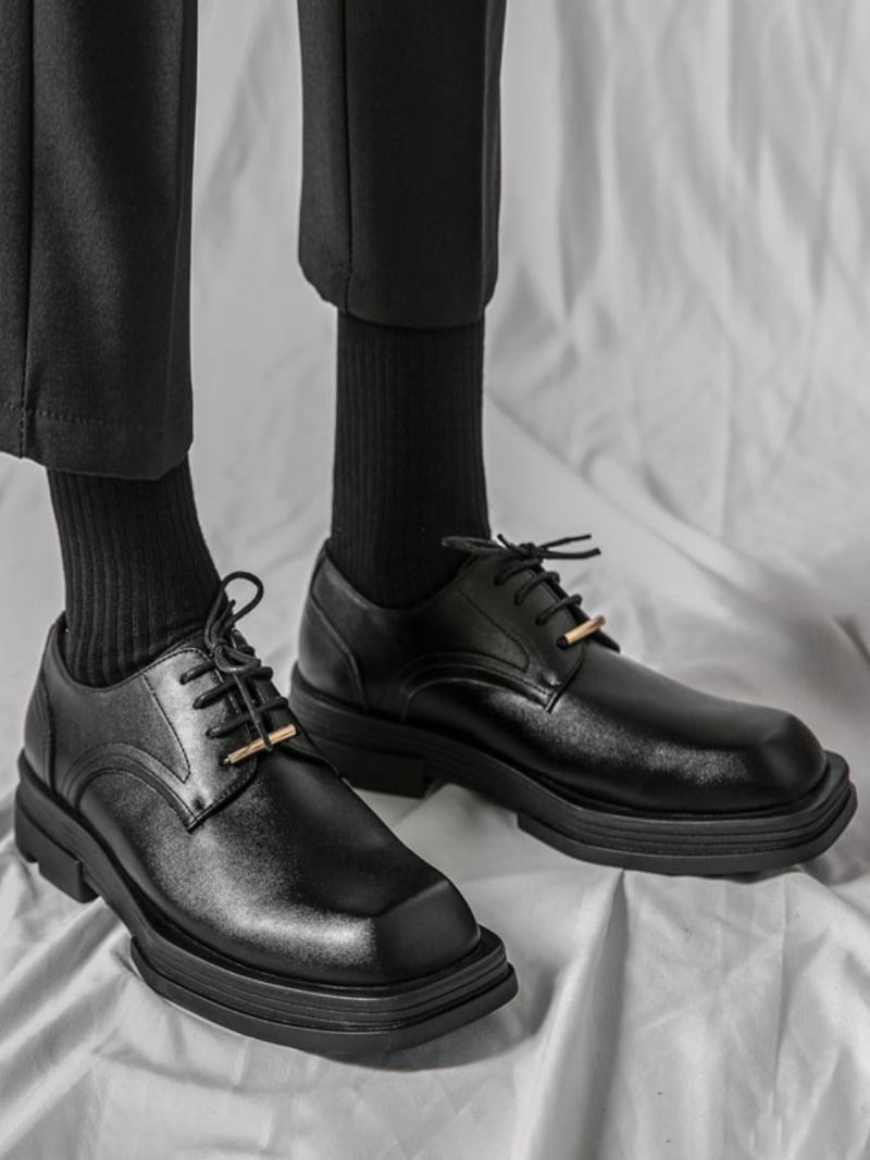 Sapatos Sociais Masculinos Fantásticos Com Alça Quadrada Ajustável Em Couro Pu - Preto