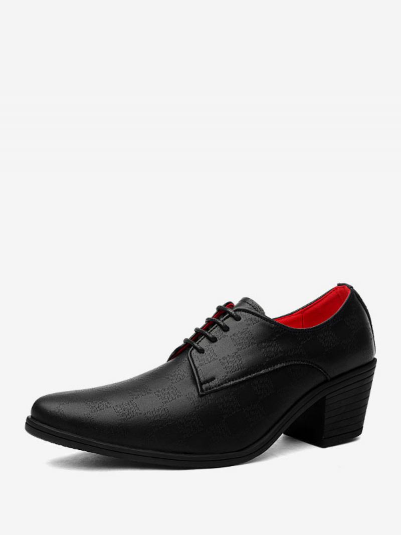 Sapatos Sociais Masculinos Moda Bico Fino Com Cadarço Couro Pu Baile Para Festa Casamento - Preto