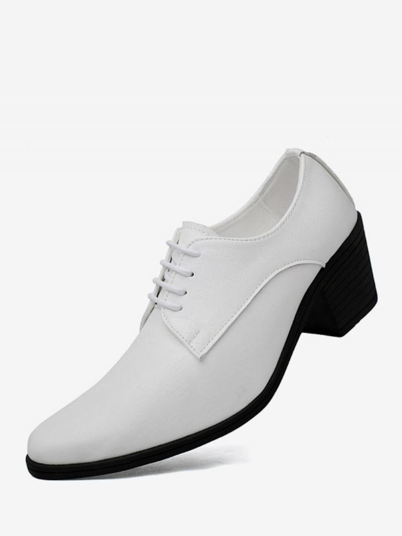 Sapatos Sociais Masculinos Moda Bico Fino Com Cadarço Couro Pu Baile Para Festa Casamento - Branco