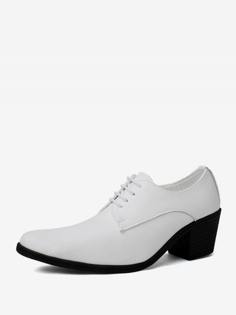 Sapatos Sociais Masculinos Moda Bico Fino Com Cadarço Couro Pu Baile Para Festa Casamento - Branco