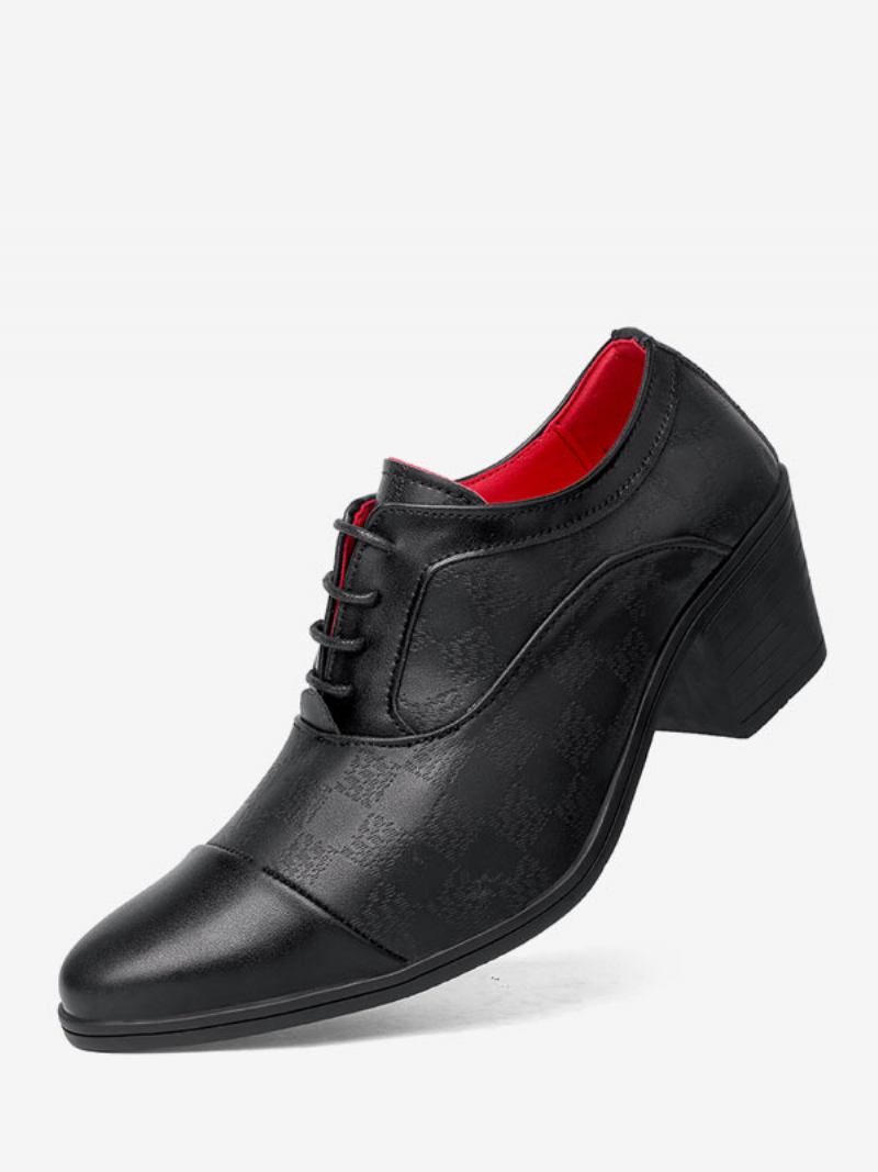 Sapatos Sociais Masculinos Moda Bico Fino Com Cadarço Couro Pu Baile Para Festa Casamento - Preto