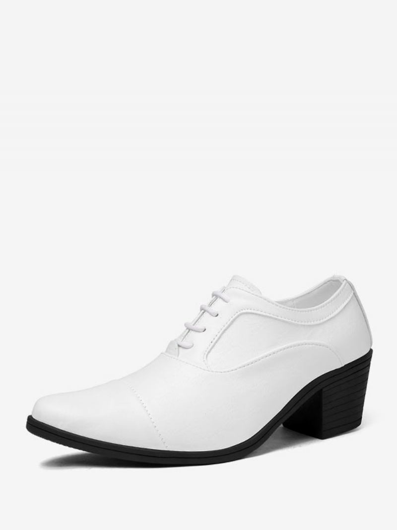 Sapatos Sociais Masculinos Moda Bico Fino Com Cadarço Couro Pu Baile Para Festa Casamento - Branco