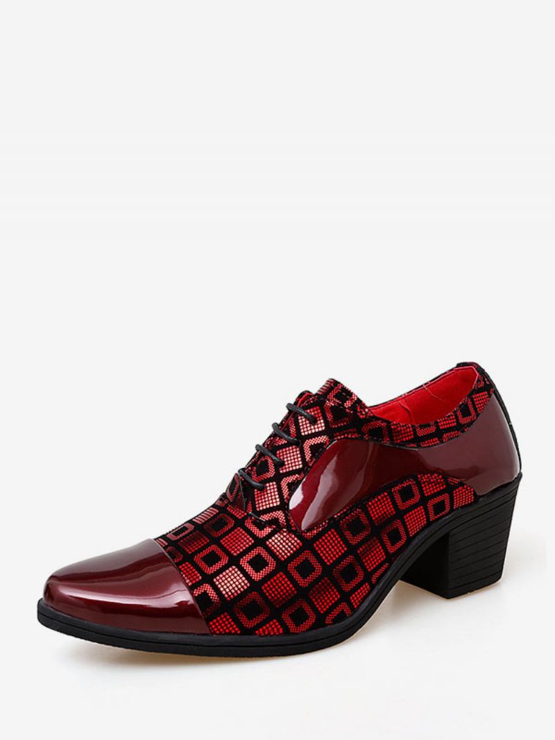 Sapatos Sociais Masculinos Moda Bico Fino Com Cadarço Couro Pu Festa Casamento - Vermelho