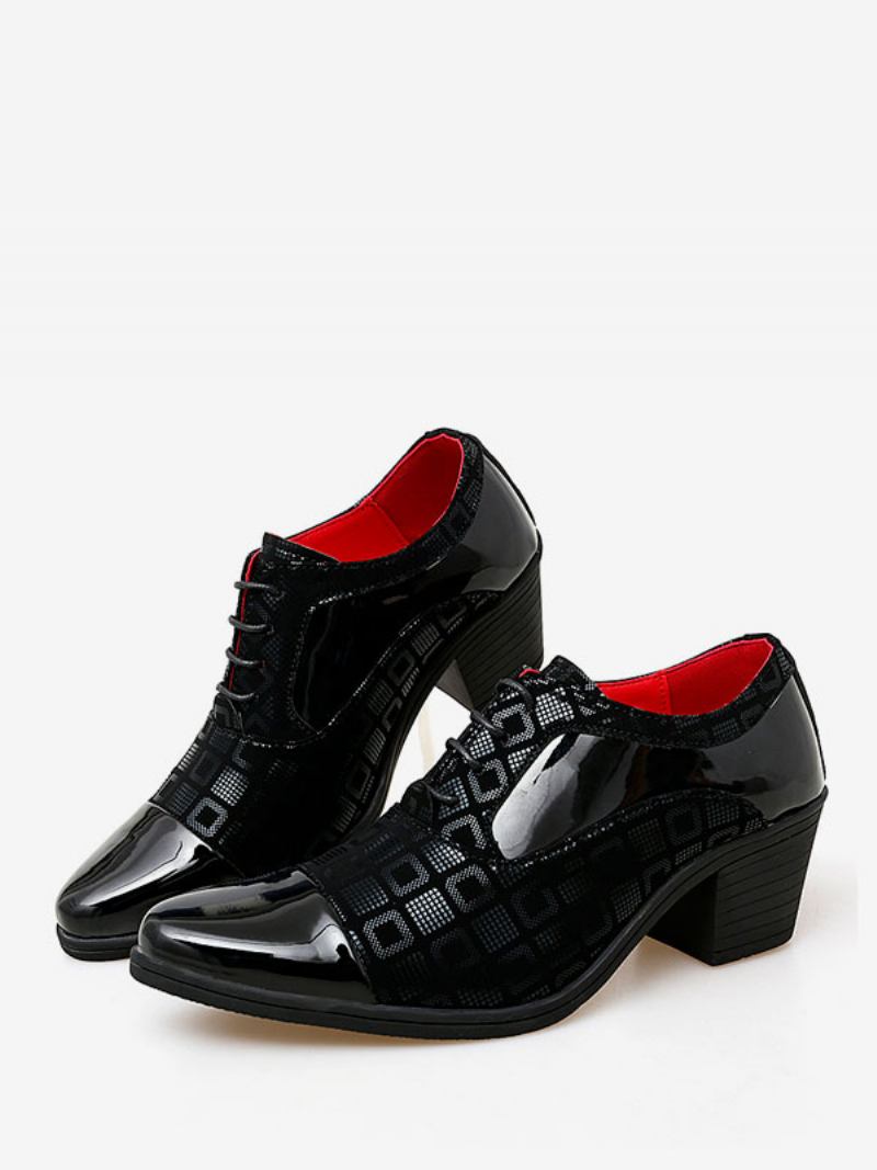 Sapatos Sociais Masculinos Moda Bico Fino Com Cadarço Couro Pu Festa Casamento - Preto