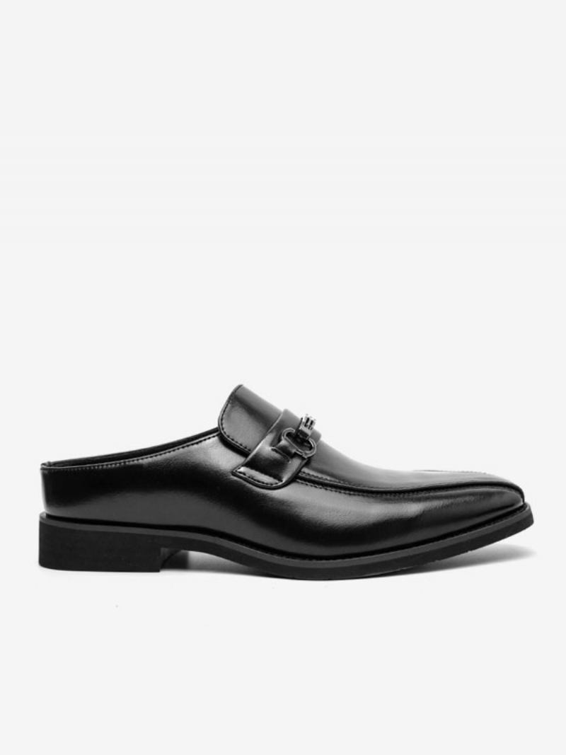 Sapatos Sociais Masculinos Moda Bico Redondo Deslizamento Em Couro Pu Mocassins Deslizantes - Preto