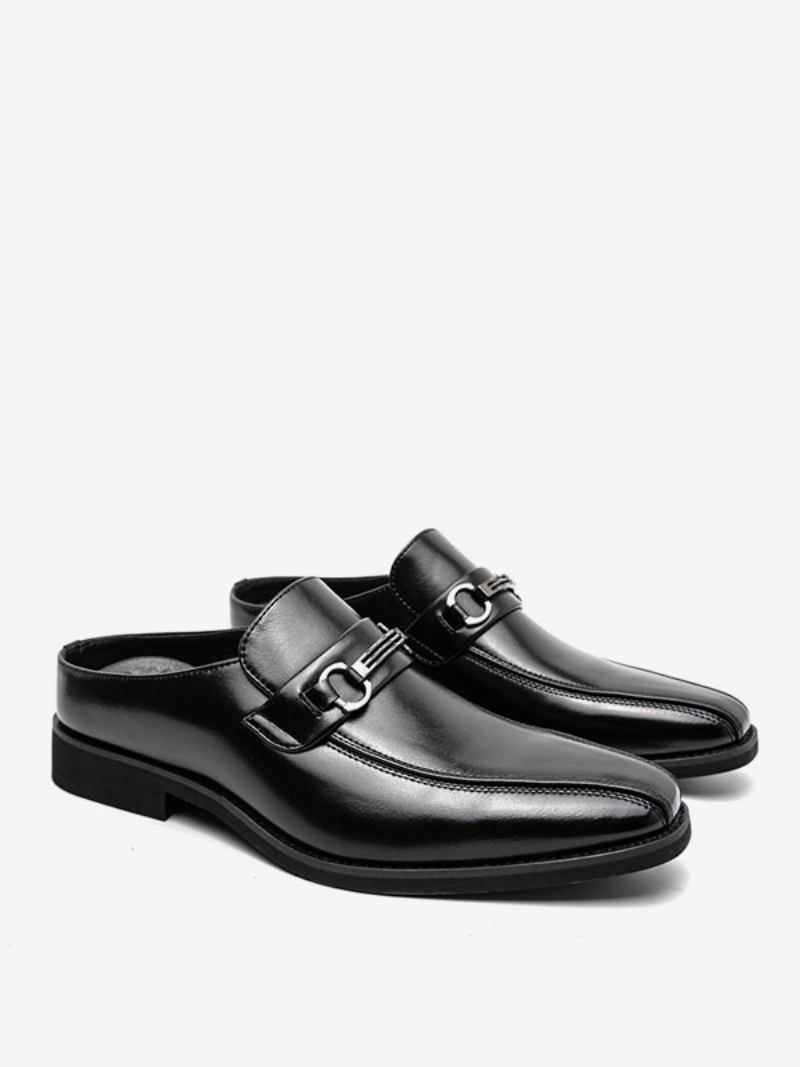 Sapatos Sociais Masculinos Moda Bico Redondo Deslizamento Em Couro Pu Mocassins Deslizantes - Preto