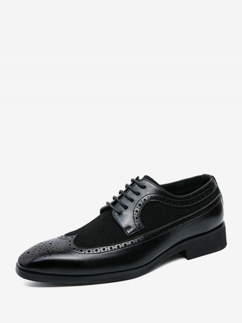 Sapatos Sociais Masculinos Moda Dedo Do Pé Redondo Rendas Até Couro Pu Oxford Baile Formatura Casamento - Preto