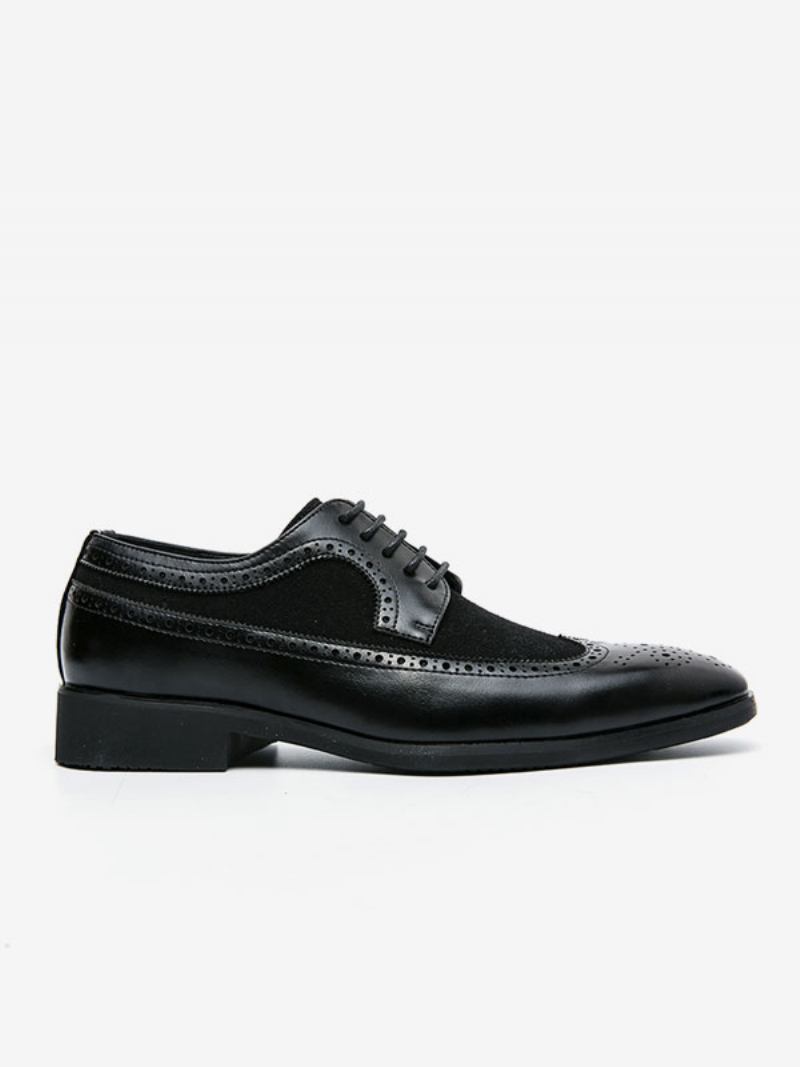 Sapatos Sociais Masculinos Moda Dedo Do Pé Redondo Rendas Até Couro Pu Oxford Baile Formatura Casamento - Preto