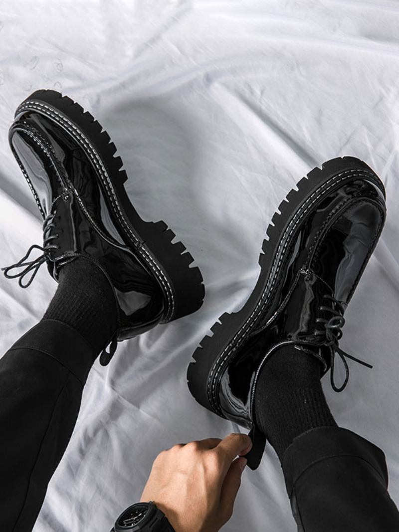 Sapatos Sociais Masculinos Modernos Com Alça Redonda Ajustável Em Couro Pu - Preto