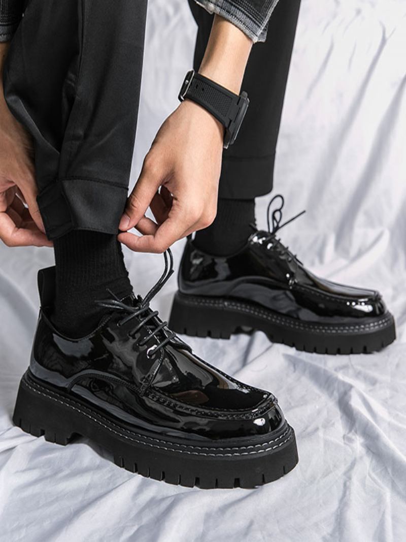 Sapatos Sociais Masculinos Modernos Com Alça Redonda Ajustável Em Couro Pu - Preto