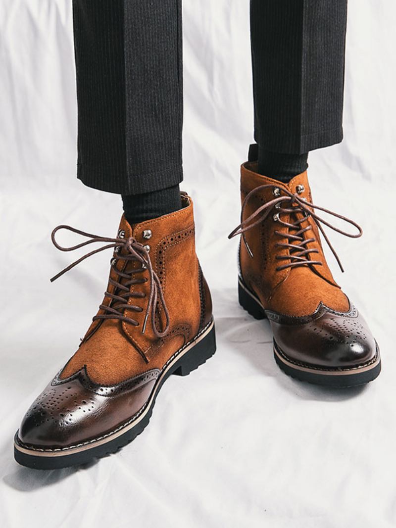 Sapatos Sociais Masculinos Modernos Com Alça Redonda Ajustável Em Couro Pu Oxford - Café Marrom