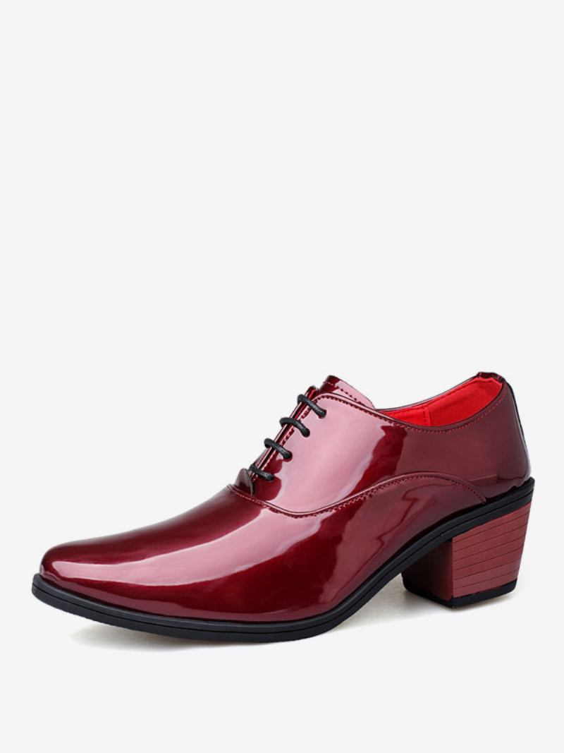 Sapatos Sociais Masculinos Oxford Bico Fino Couro Envernizado Festa Casamento - Vermelho