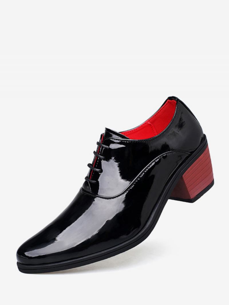 Sapatos Sociais Masculinos Oxford Bico Fino Couro Envernizado Festa Casamento - Preto