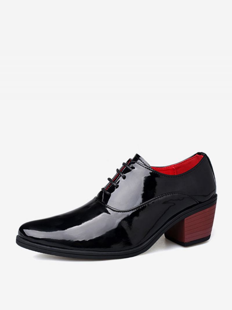 Sapatos Sociais Masculinos Oxford Bico Fino Couro Envernizado Festa Casamento - Preto