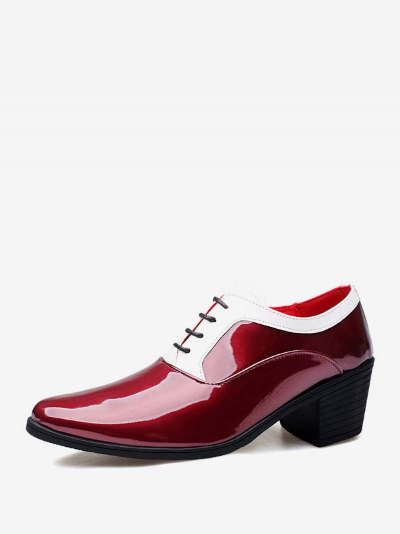 Sapatos Sociais Masculinos Oxford Bico Fino Couro Envernizado Festa Casamento - Vermelho