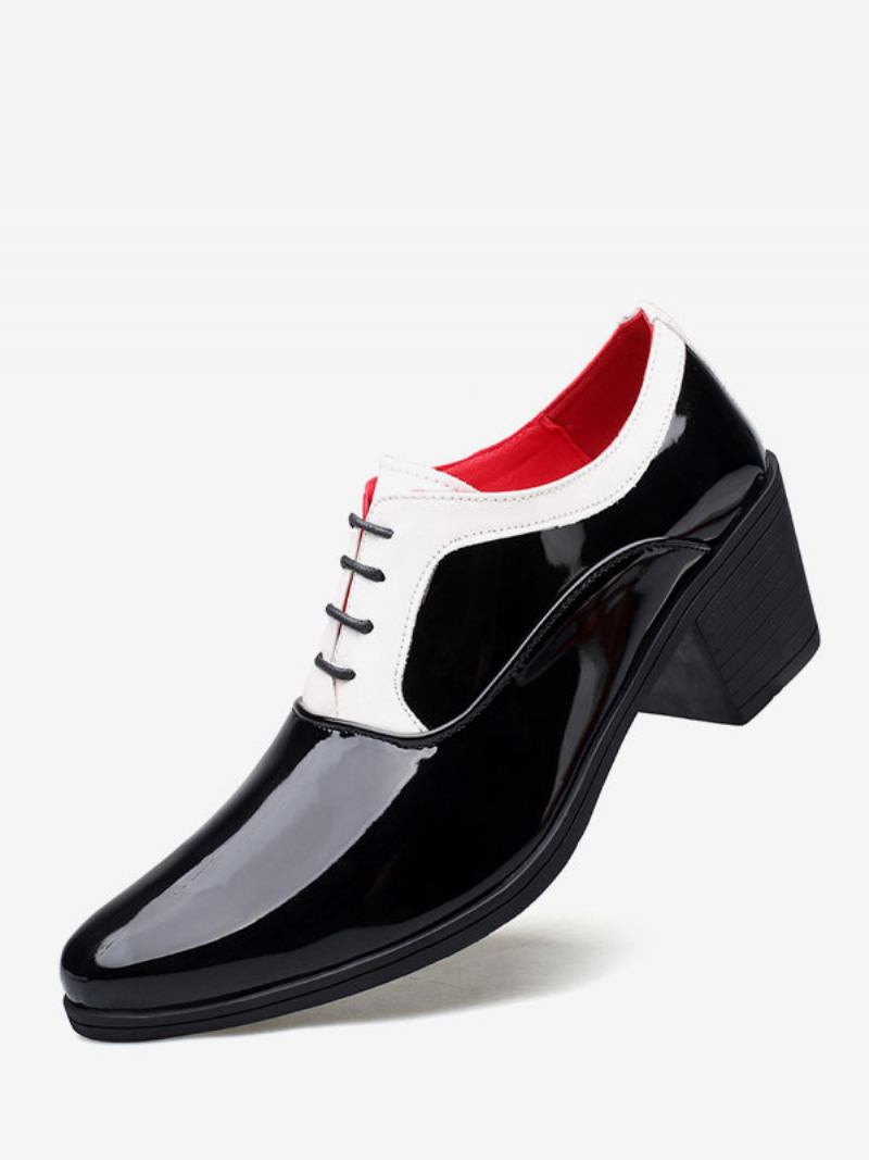 Sapatos Sociais Masculinos Oxford Bico Fino Couro Envernizado Festa Casamento - Preto